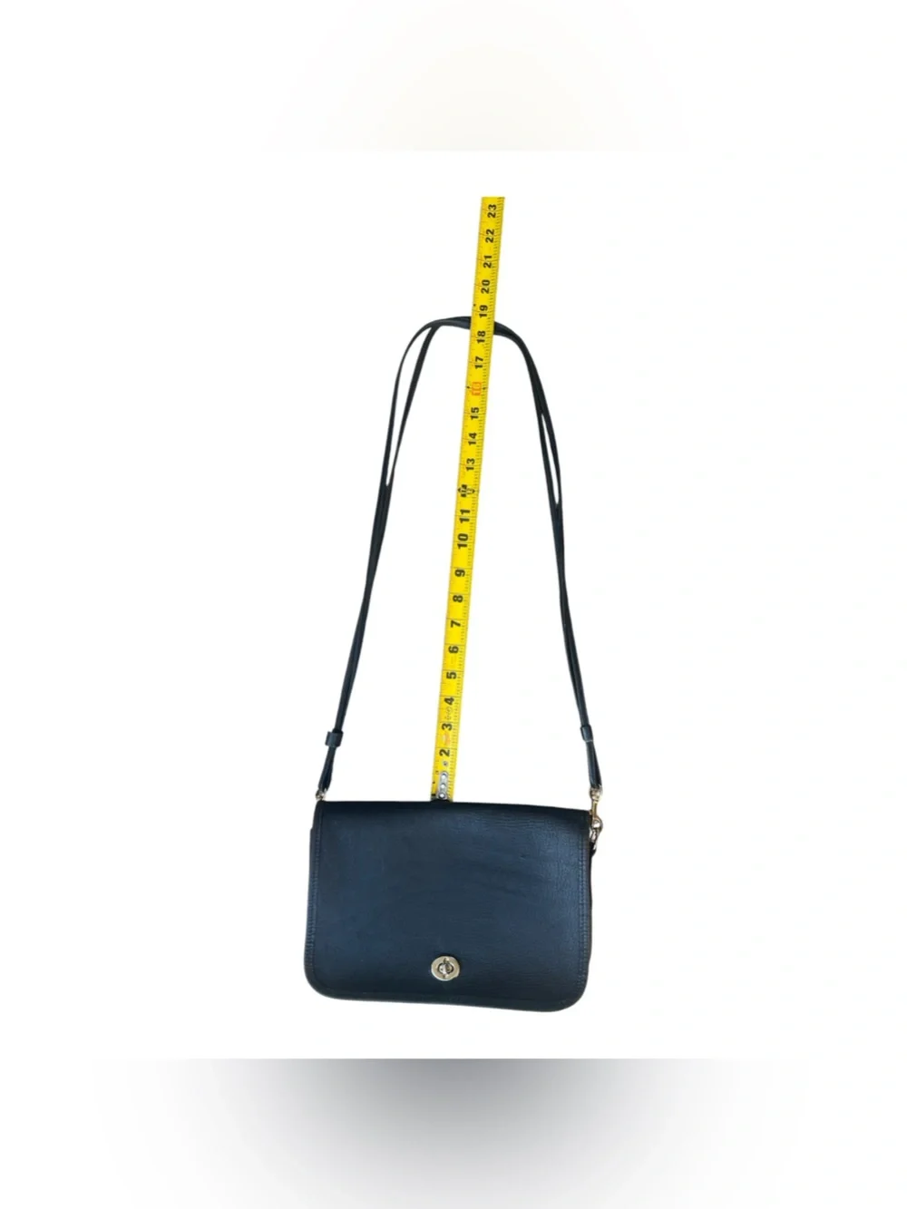Vintage Style Black Leather Turnlock Crossbody Bag